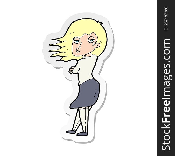sticker of a cartoon woman making photo face