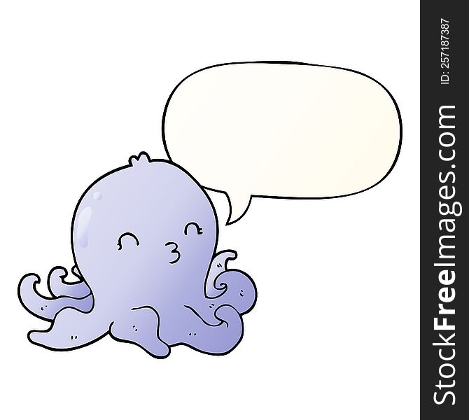 Cartoon Octopus And Speech Bubble In Smooth Gradient Style