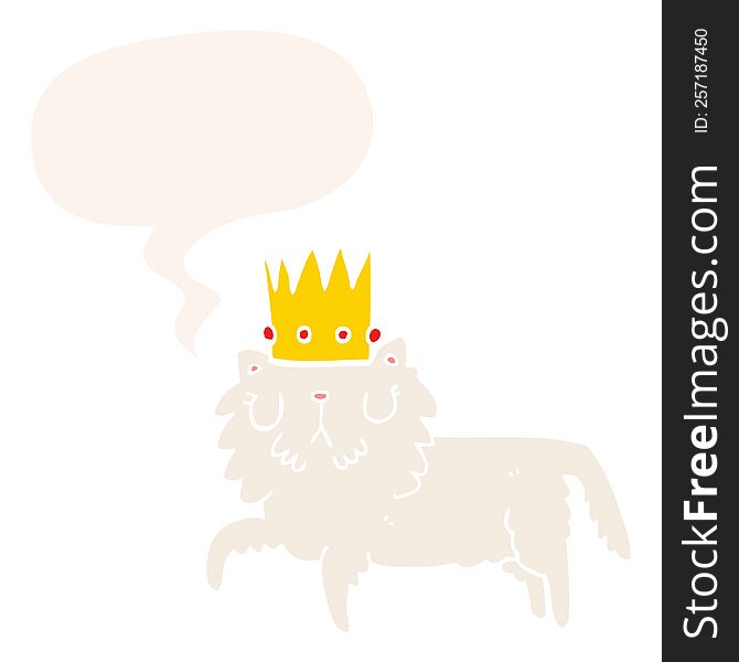 Cartoon Cat Wearing Crown And Speech Bubble In Retro Style