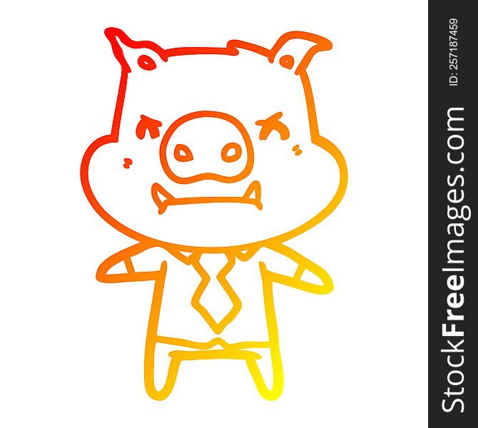 Warm Gradient Line Drawing Angry Cartoon Pig Boss