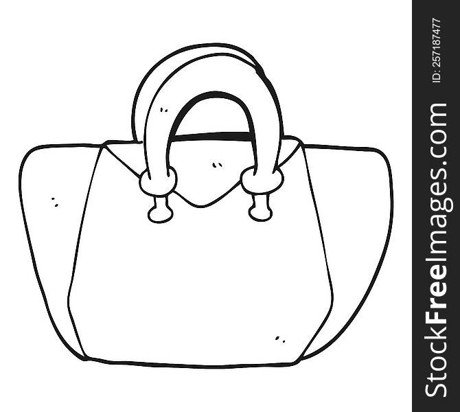 freehand drawn black and white cartoon handbag