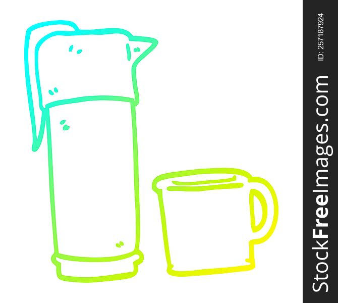 cold gradient line drawing of a cartoon coffee thermos