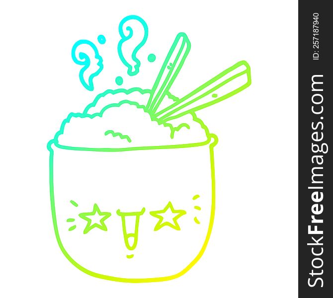 cold gradient line drawing of a cartoon rice bowl with face