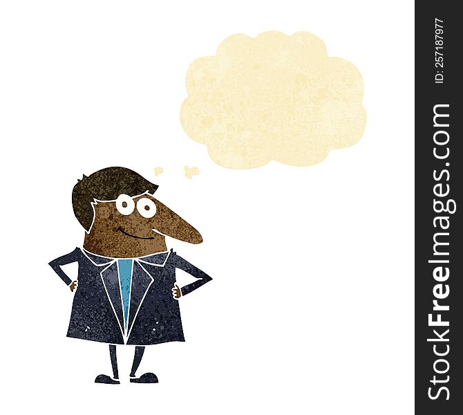 Cartoon Happy Man In Suit With Thought Bubble