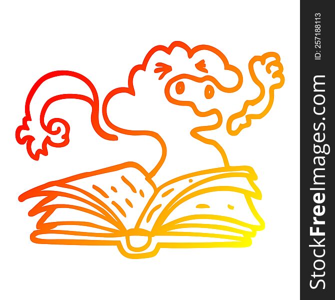 warm gradient line drawing of a cartoon spell book