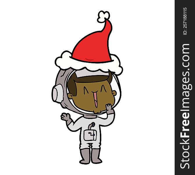 Laughing Line Drawing Of A Astronaut Wearing Santa Hat