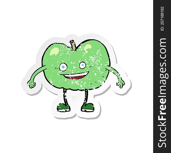 Retro Distressed Sticker Of A Cartoon Happy Apple Character