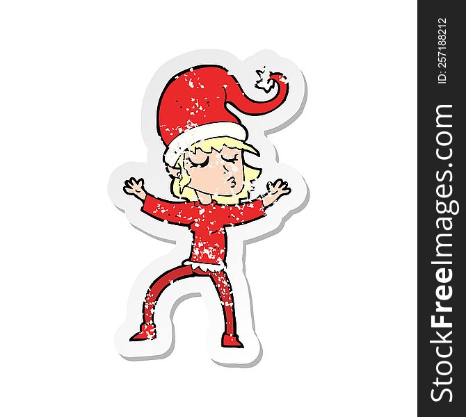 retro distressed sticker of a santas helper cartoon