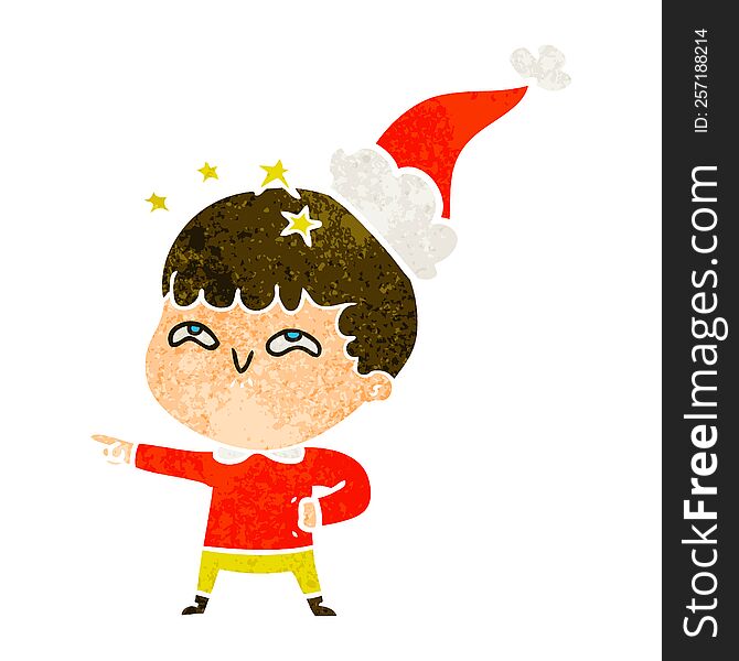Retro Cartoon Of A Amazed Boy Wearing Santa Hat