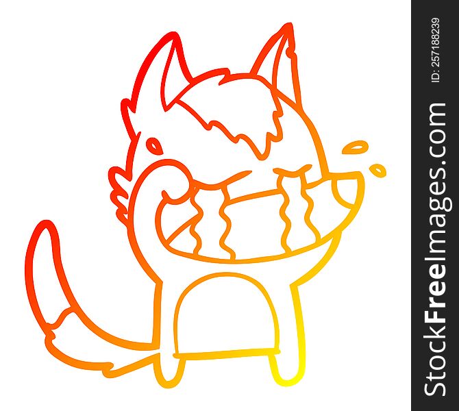 Warm Gradient Line Drawing Cartoon Crying Wolf Rubbing Eyes