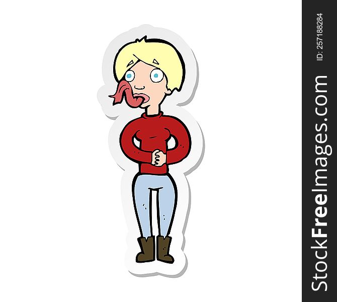 sticker of a cartoon woman with snake tongue