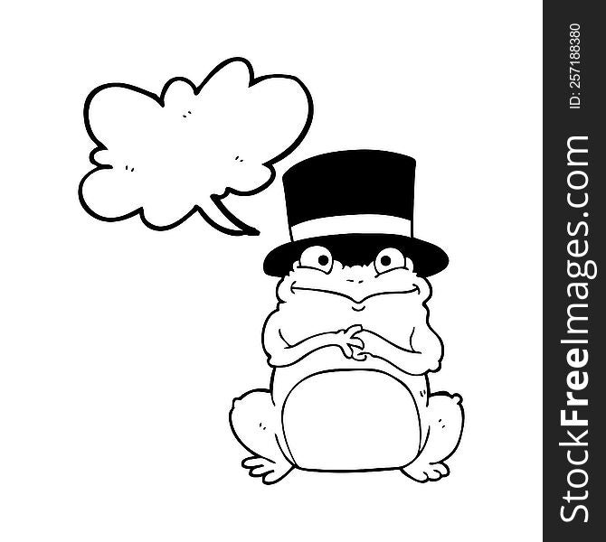freehand drawn speech bubble cartoon frog in top hat