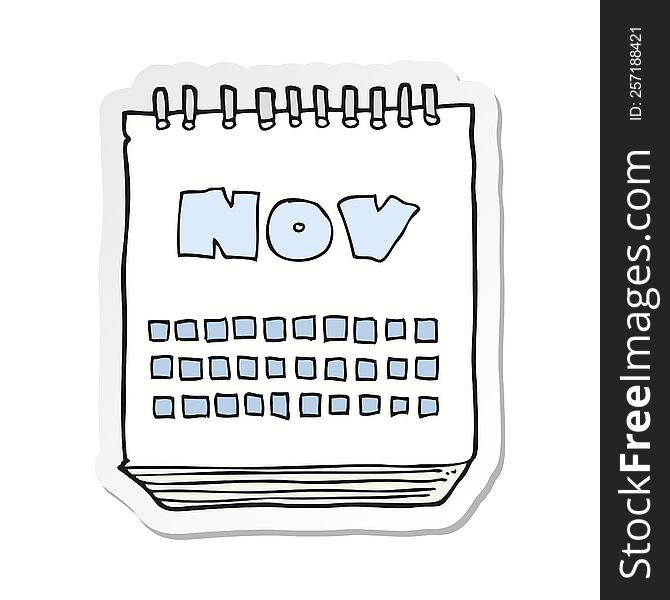 sticker of a cartoon calendar showing month of november