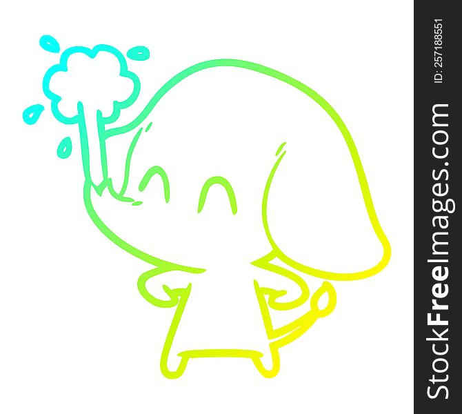 Cold Gradient Line Drawing Cute Cartoon Elephant Spouting Water