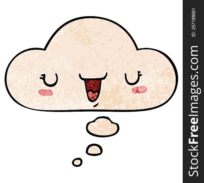 Cute Happy Face Cartoon And Thought Bubble In Grunge Texture Pattern Style