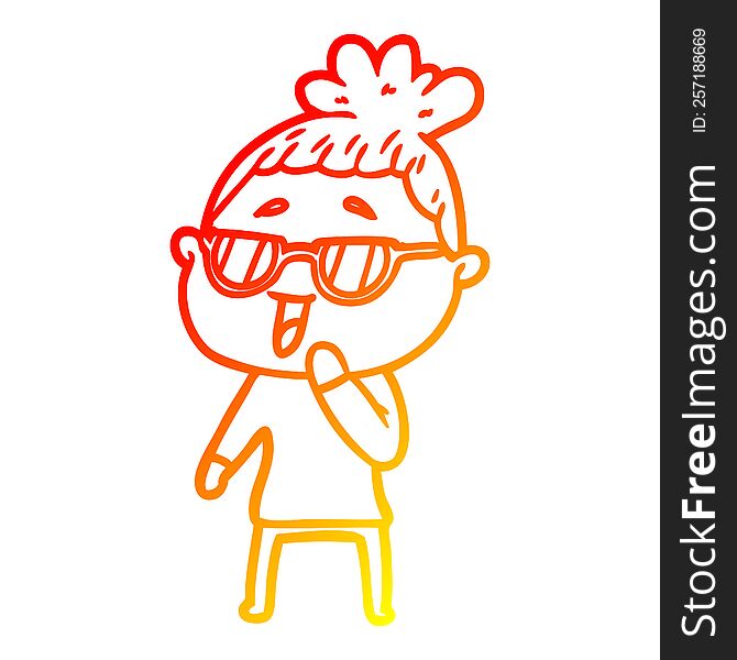 Warm Gradient Line Drawing Cartoon Happy Woman Wearing Spectacles