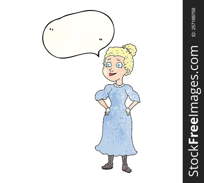 freehand speech bubble textured cartoon victorian woman in dress