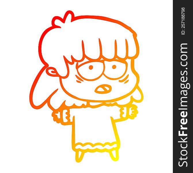 warm gradient line drawing of a cartoon tired woman