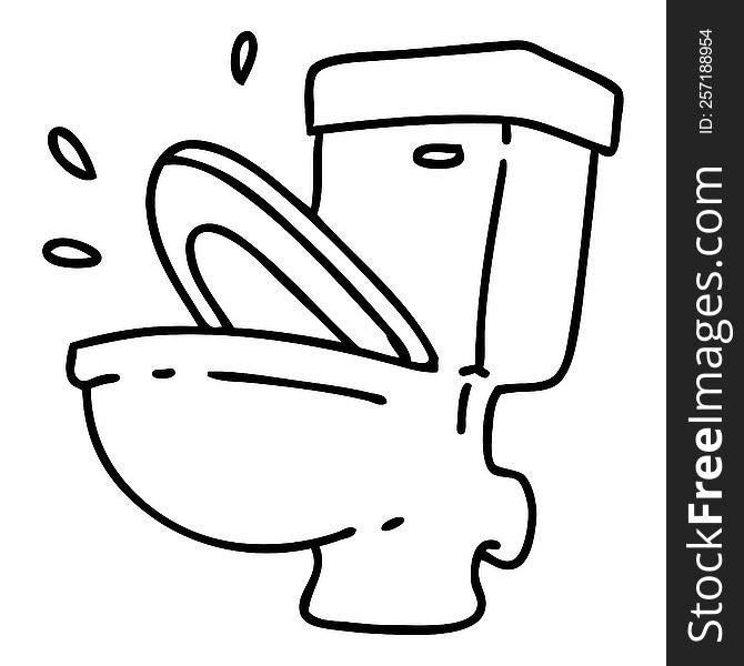 line doodle of a toilet talking or flushing. line doodle of a toilet talking or flushing