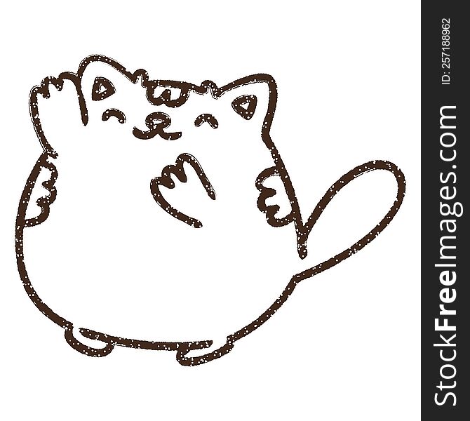 Waving Cat Charcoal Drawing