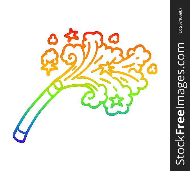 rainbow gradient line drawing of a cartoon magicians wand