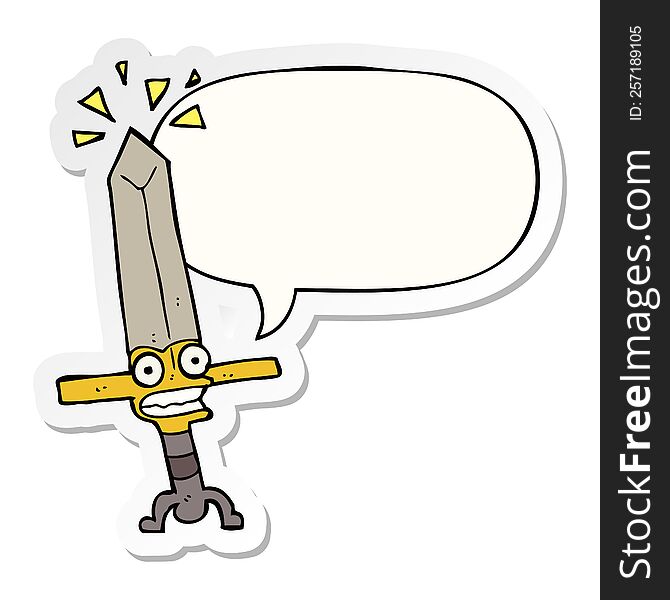 cartoon magic sword with speech bubble sticker