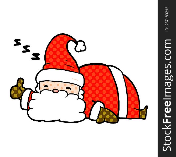 cartoon sleepy santa giving thumbs up symbol. cartoon sleepy santa giving thumbs up symbol