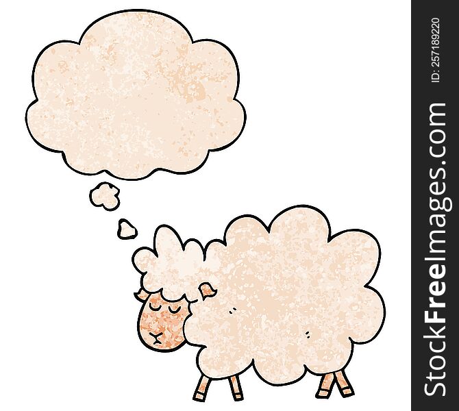 Cartoon Sheep And Thought Bubble In Grunge Texture Pattern Style