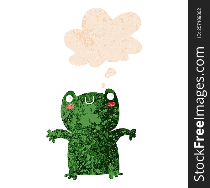 Cartoon Frog And Thought Bubble In Retro Textured Style
