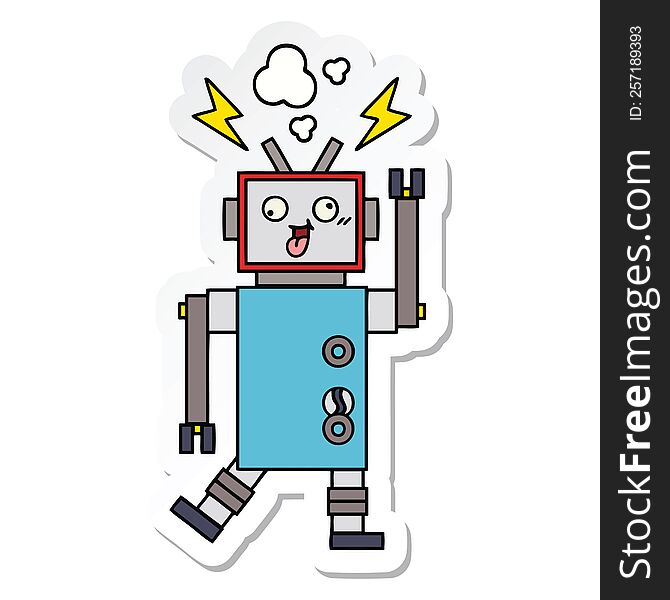 Sticker Of A Cute Cartoon Crazy Broken Robot
