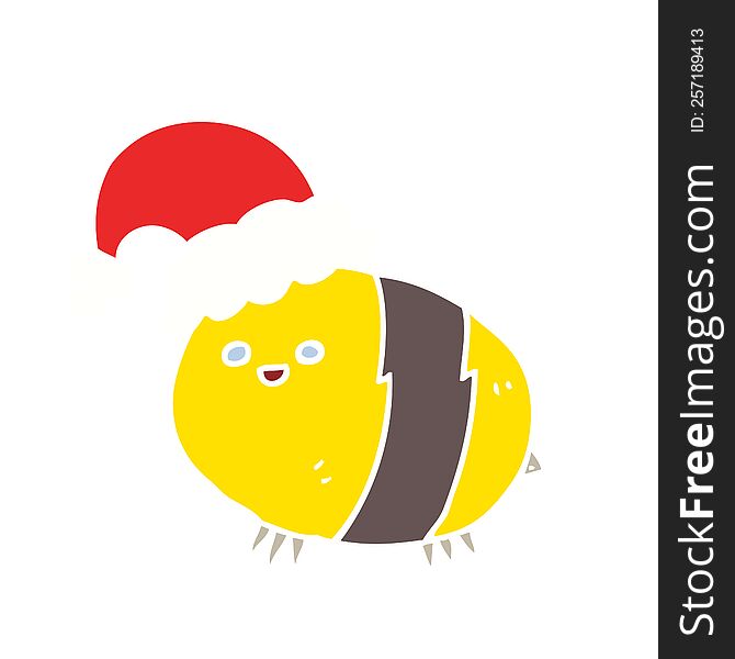 Cute Flat Color Style Cartoon Bee Wearing Christmas Hat