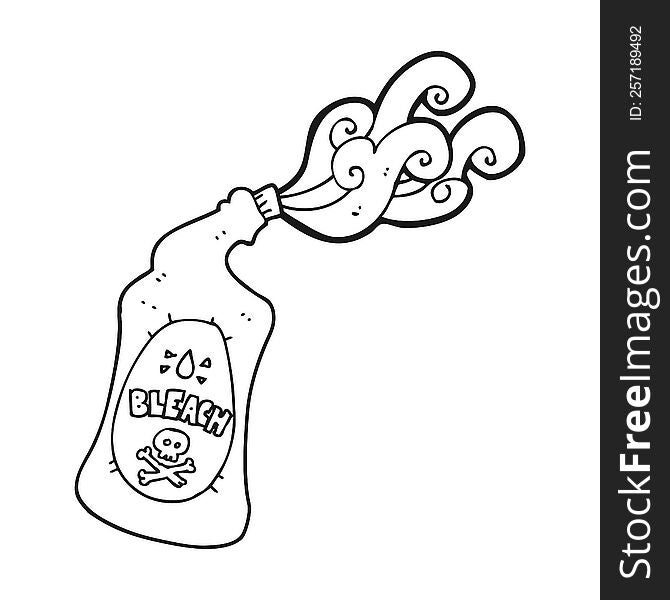 freehand drawn black and white cartoon bleach bottle squirting