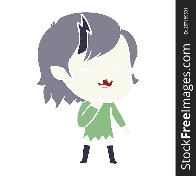 flat color style cartoon laughing vampire girl
