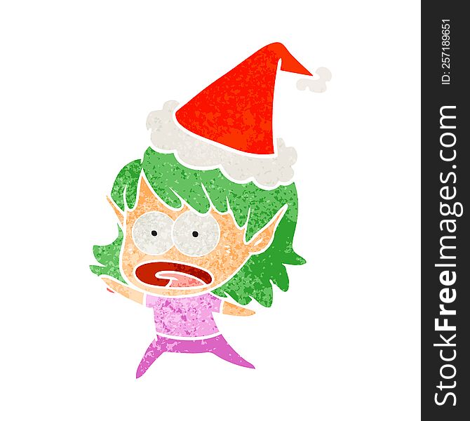 Retro Cartoon Of A Shocked Elf Girl Wearing Santa Hat