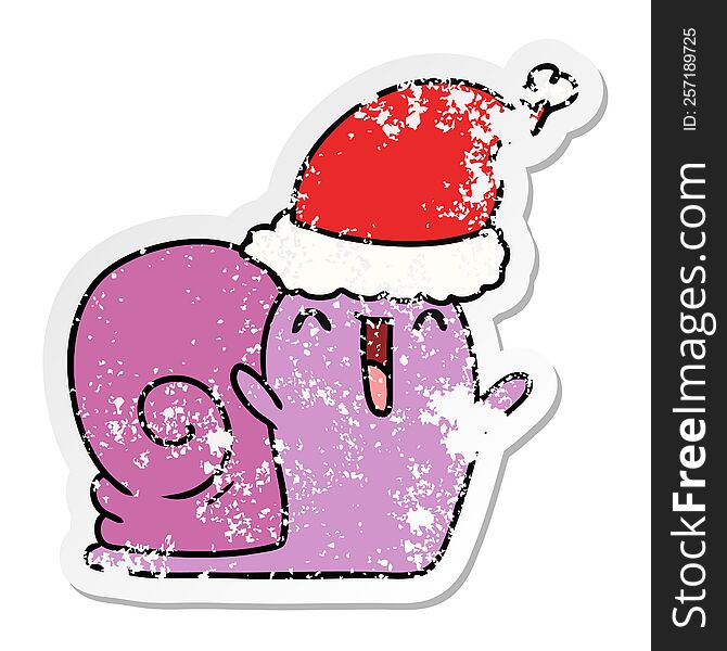 hand drawn christmas distressed sticker cartoon of kawaii snail