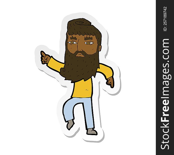 sticker of a cartoon bearded man pointing the way