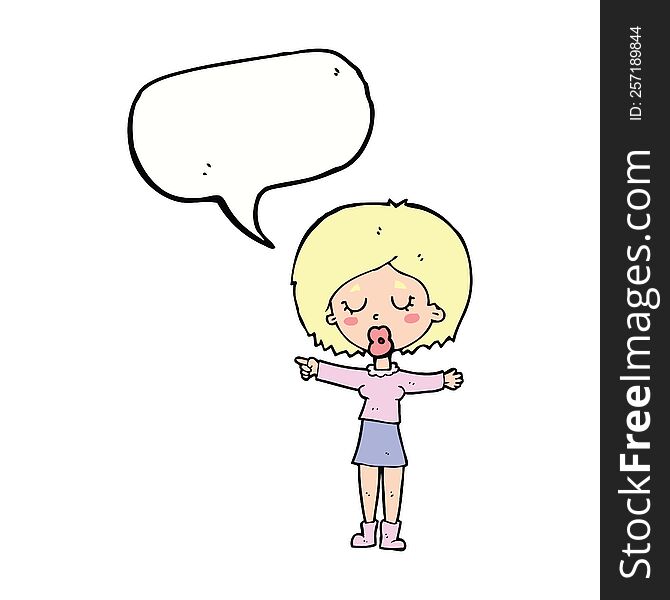 Cartoon Pointing Woman With Speech Bubble