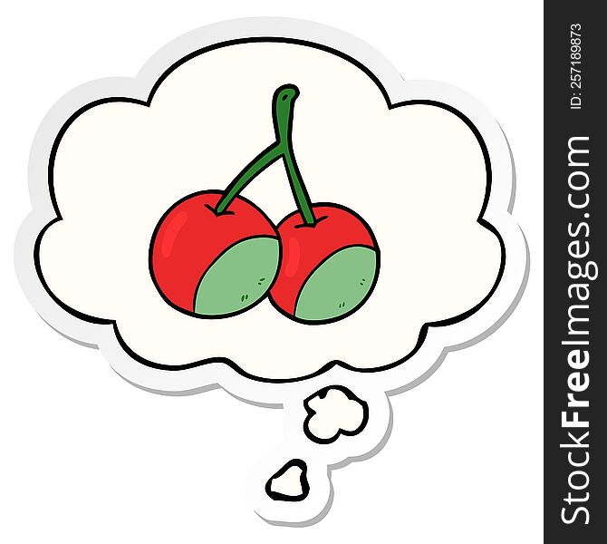 Cartoon Cherries And Thought Bubble As A Printed Sticker