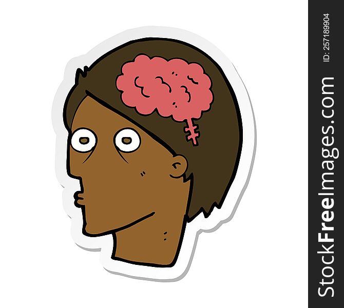 sticker of a cartoon head with brain symbol