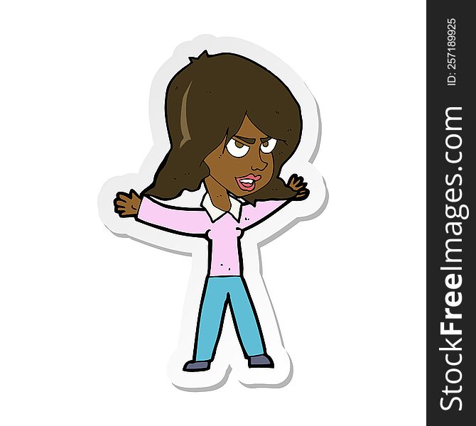 sticker of a cartoon woman gesturing