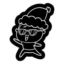 Cartoon Icon Of A Happy Woman Wearing Spectacles Wearing Santa Hat Stock Images