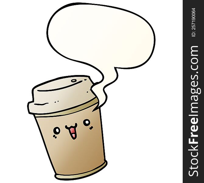 Cartoon Take Out Coffee And Speech Bubble In Smooth Gradient Style