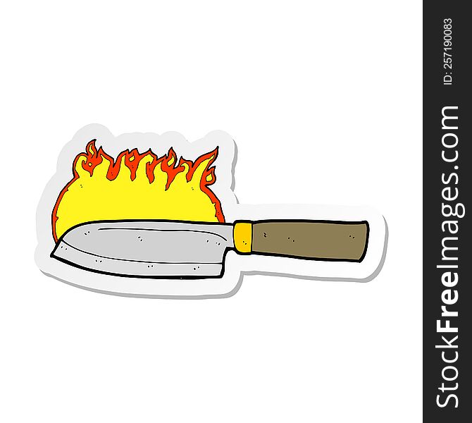 sticker of a cartoon kitchen knife on fire