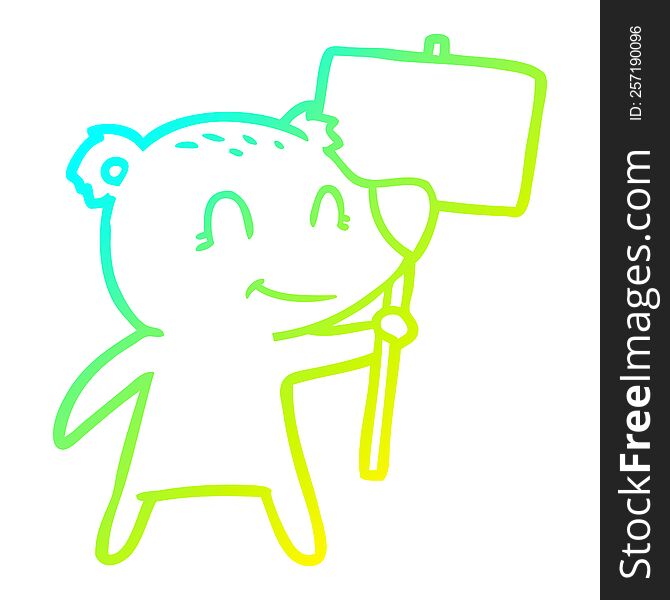 Cold Gradient Line Drawing Cartoon Bear Holding Sign