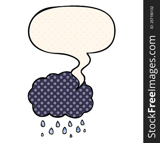cartoon cloud raining with speech bubble in comic book style