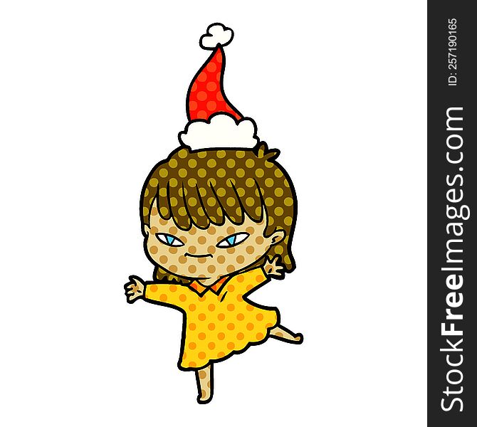 Comic Book Style Illustration Of A Woman Wearing Santa Hat