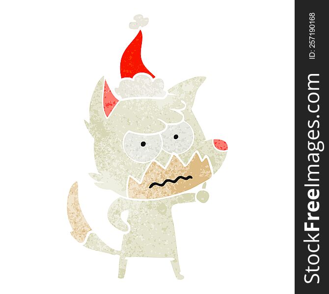 Retro Cartoon Of A Annoyed Fox Wearing Santa Hat