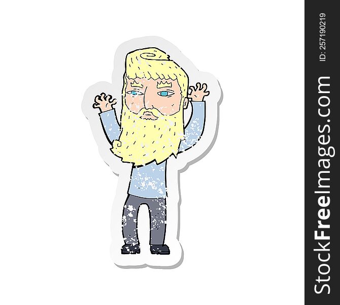 Retro Distressed Sticker Of A Cartoon Bearded Man Waving Arms
