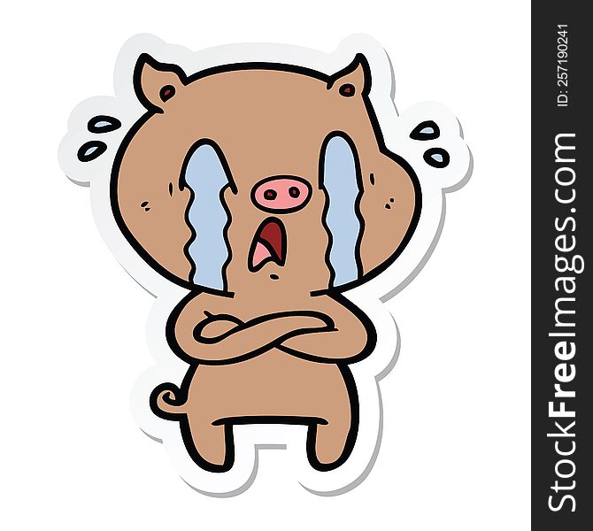 Sticker Of A Crying Pig Cartoon