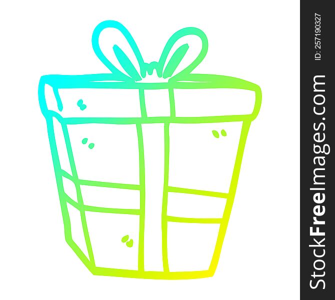 cold gradient line drawing of a cartoon gift wrapped present